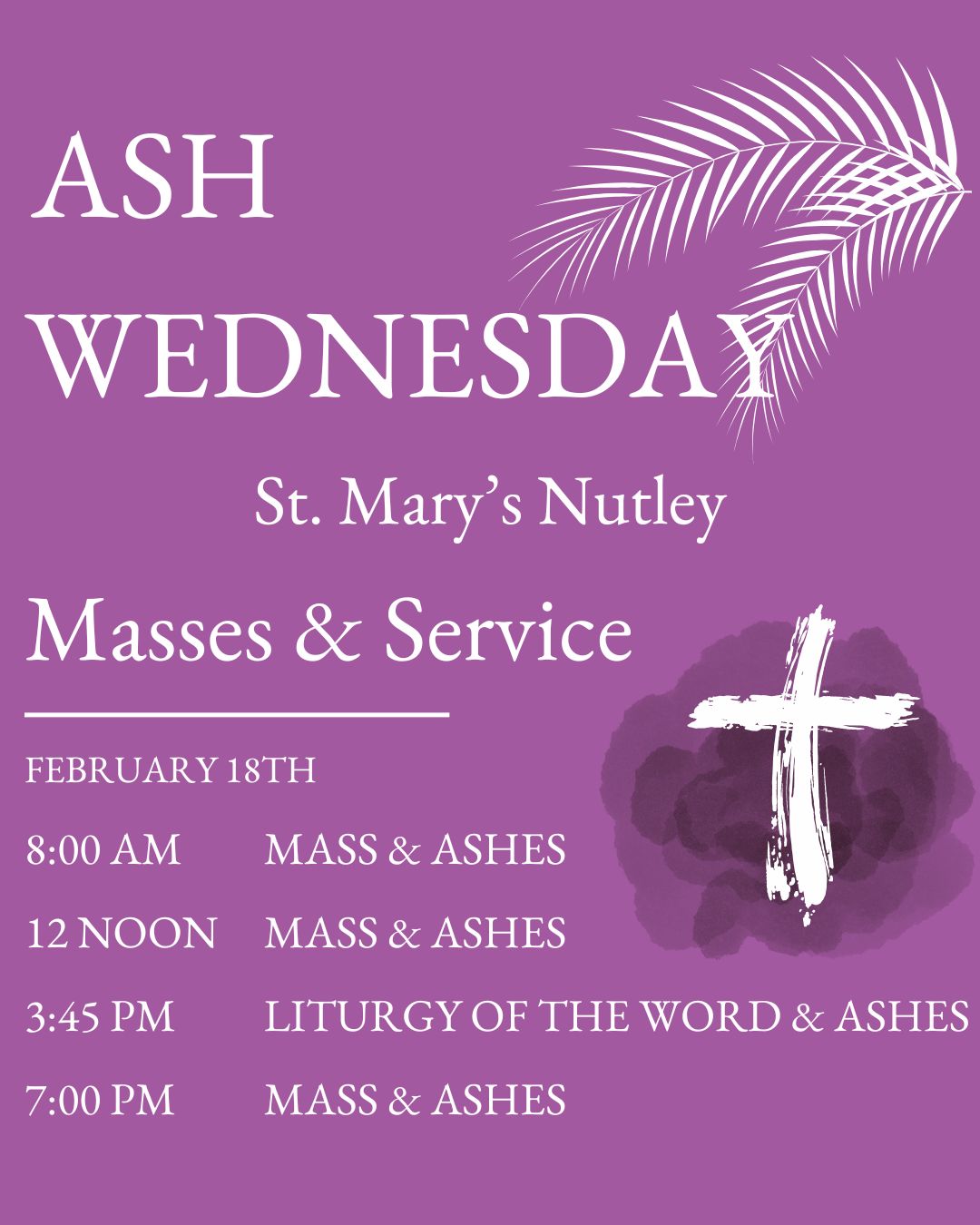 Ash Wednesday 2026 Schedule